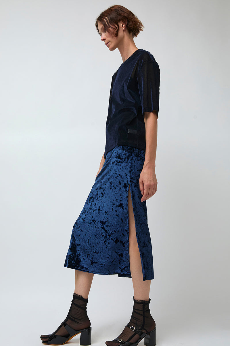 Simone Wild Mesh Velvet Oversized Tee in Marine