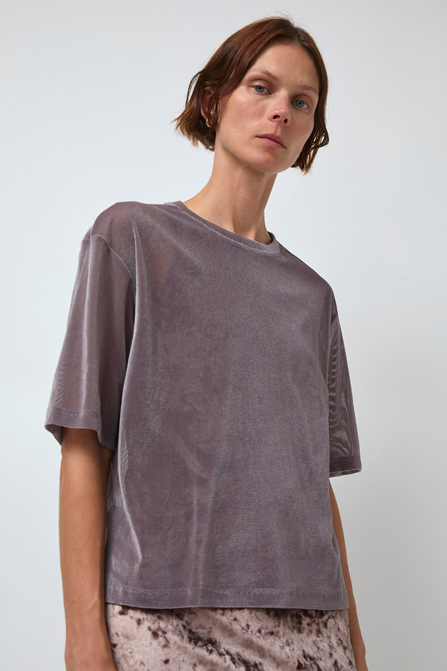 Simone Wild Mesh Velvet Oversized Tee in Mauve