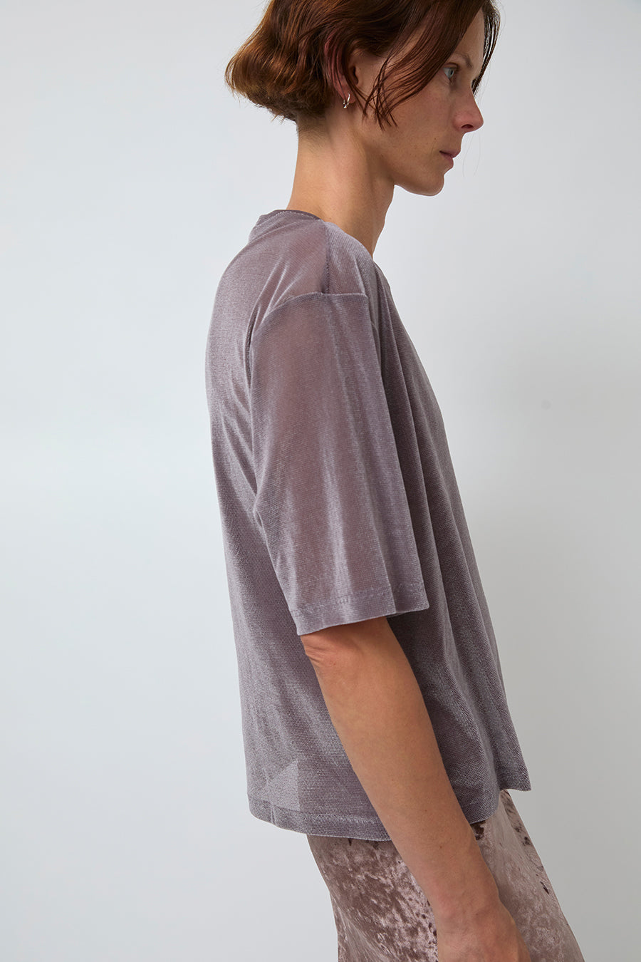 Simone Wild Mesh Velvet Oversized Tee in Mauve