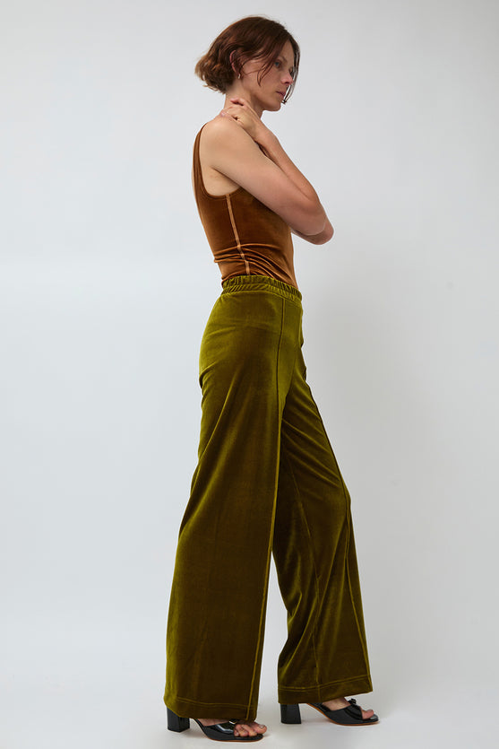Simone Wild Velvet Topstitched Pants in Pear