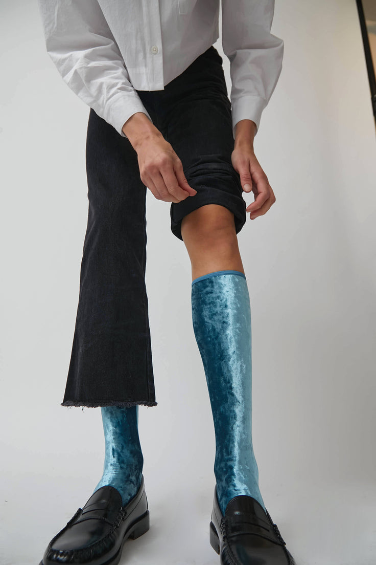 Simone Wild Knee Socks in Jade Hammered Velvet