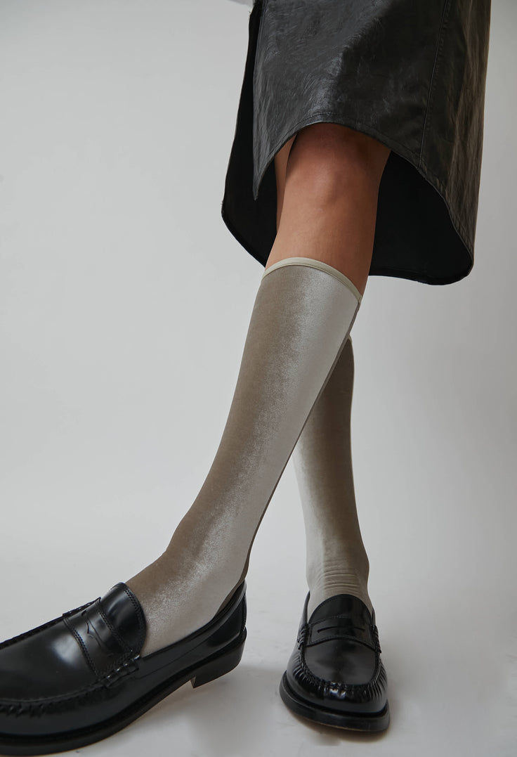 Simone Wild Knee Socks in Taupe Velvet