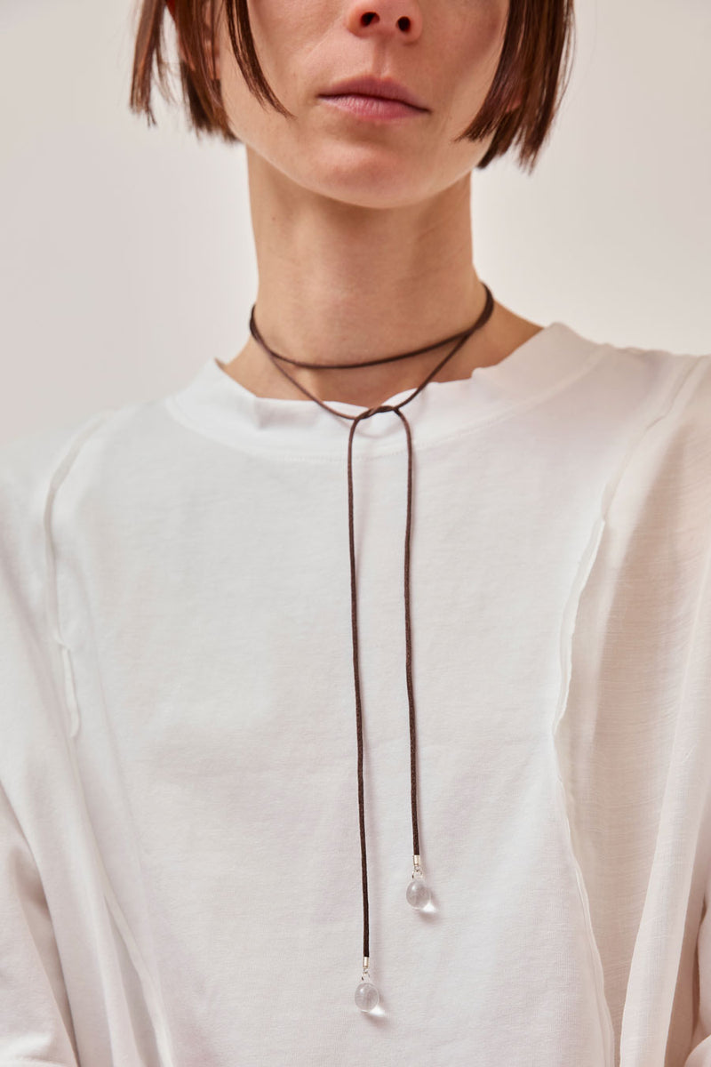 Sisi Joia Long Tac Tac Necklace in Brown and Clear