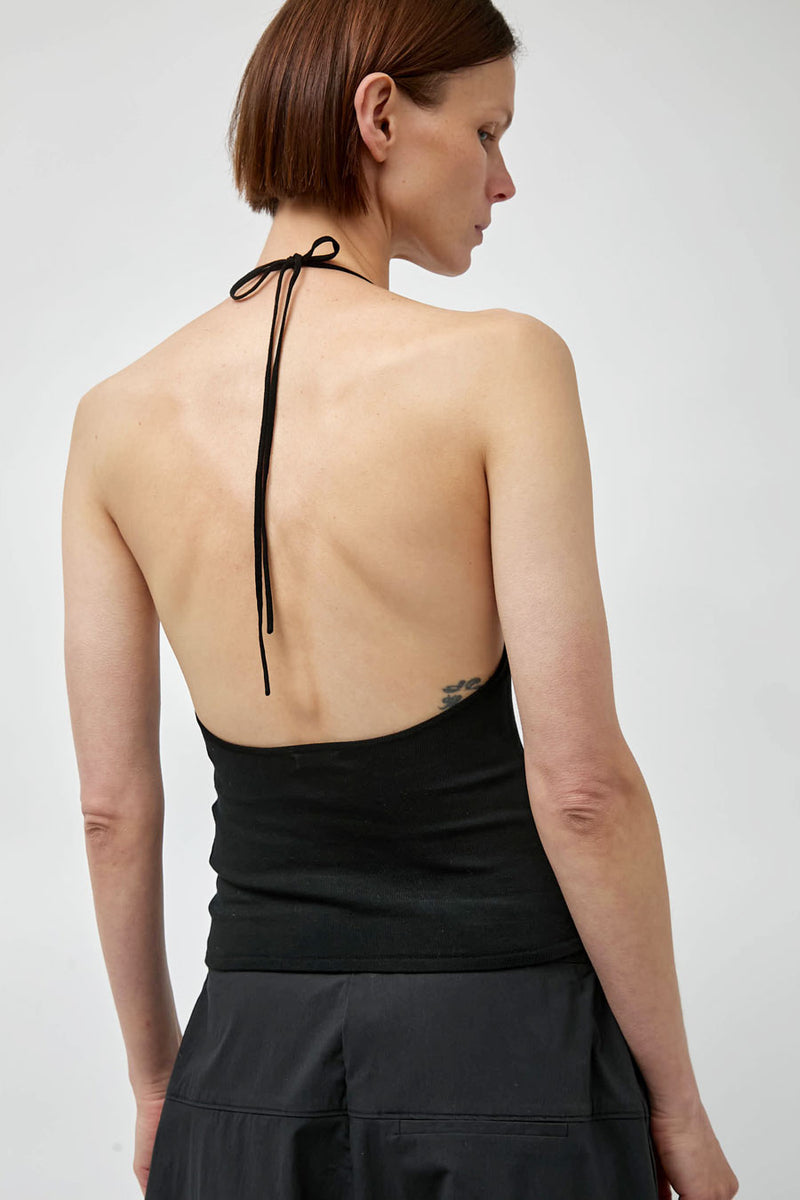 St. Agni Cowl Halter Knit Top in Black