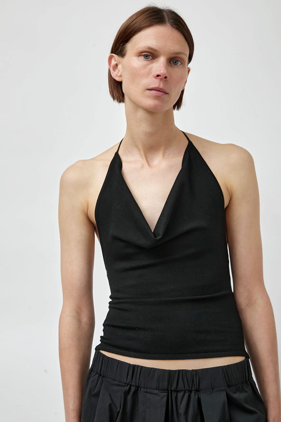 St. Agni Cowl Halter Knit Top in Black