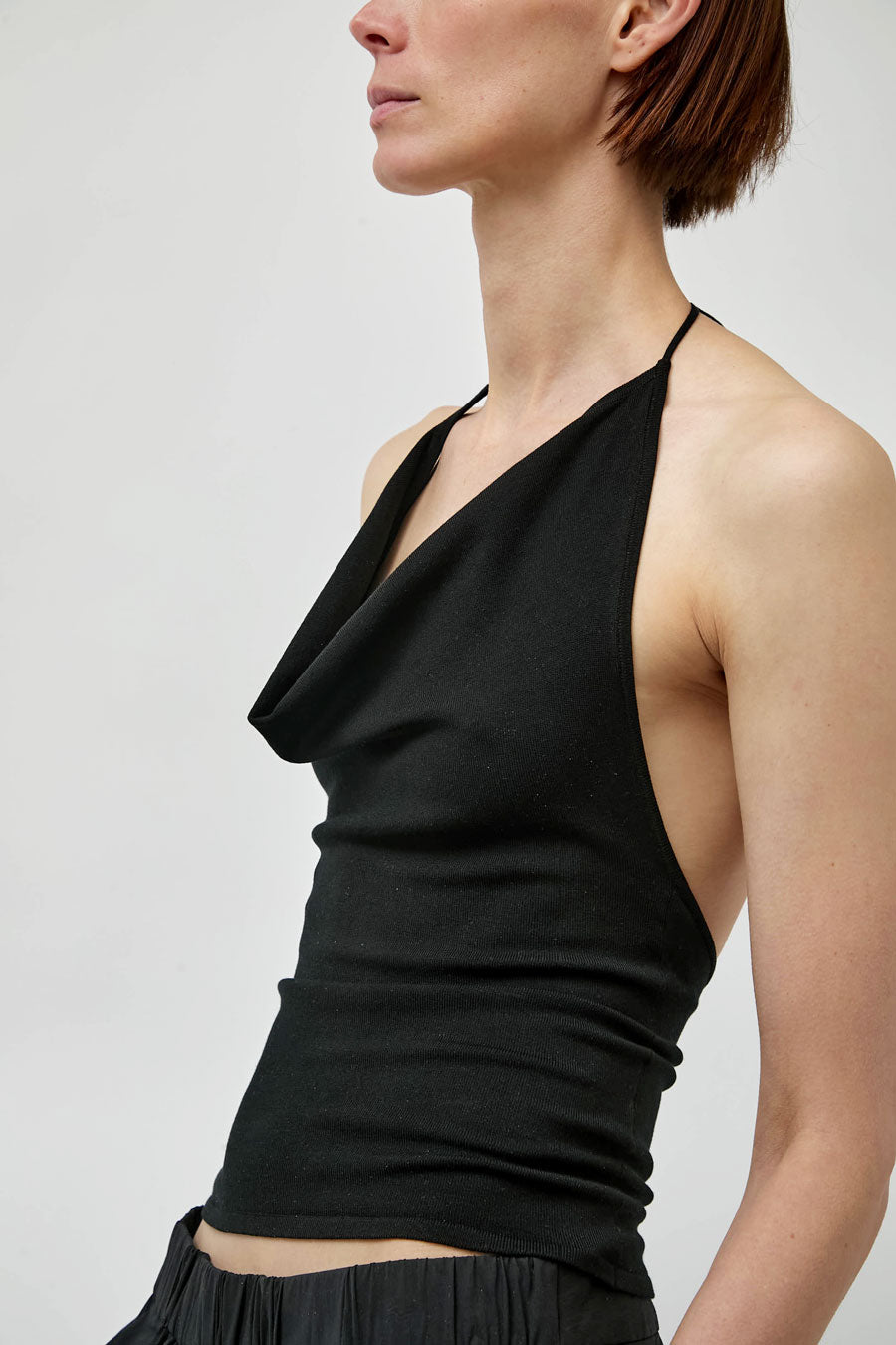 St. Agni Cowl Halter Knit Top in Black