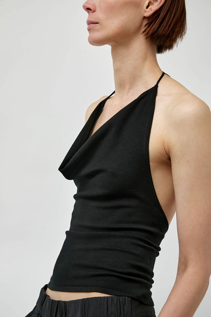 St. Agni Cowl Halter Knit Top in Black