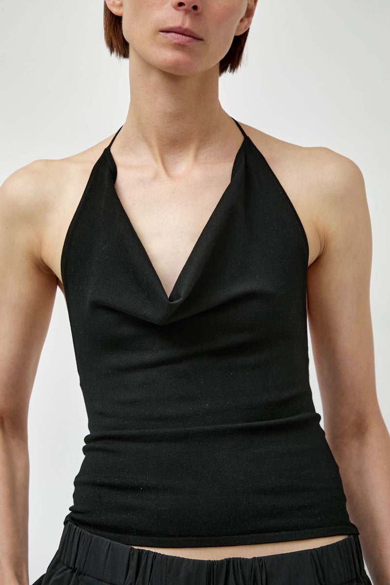 St. Agni Cowl Halter Knit Top in Black
