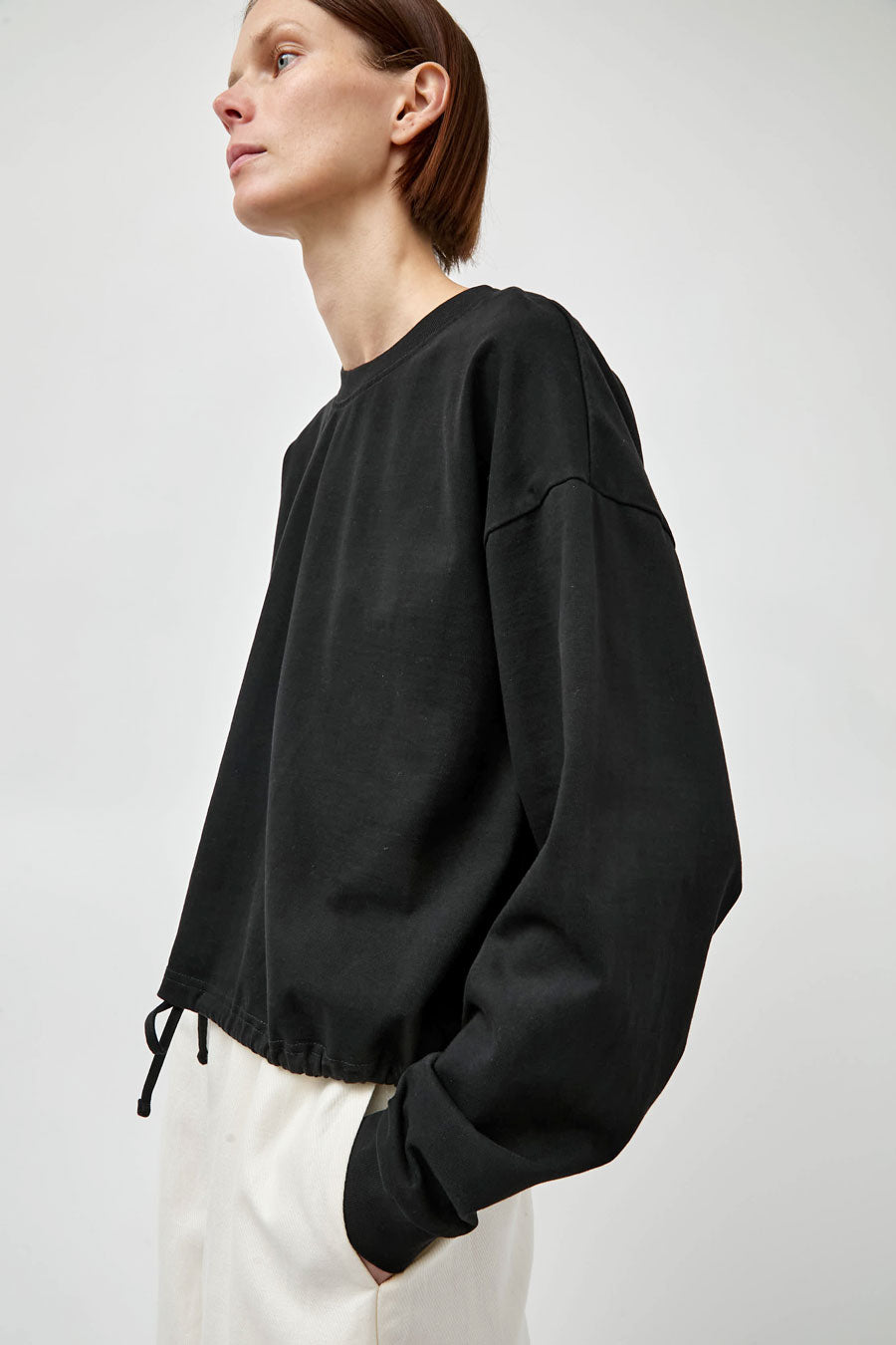 St. Agni Drawstring Long Sleeve Top in Black