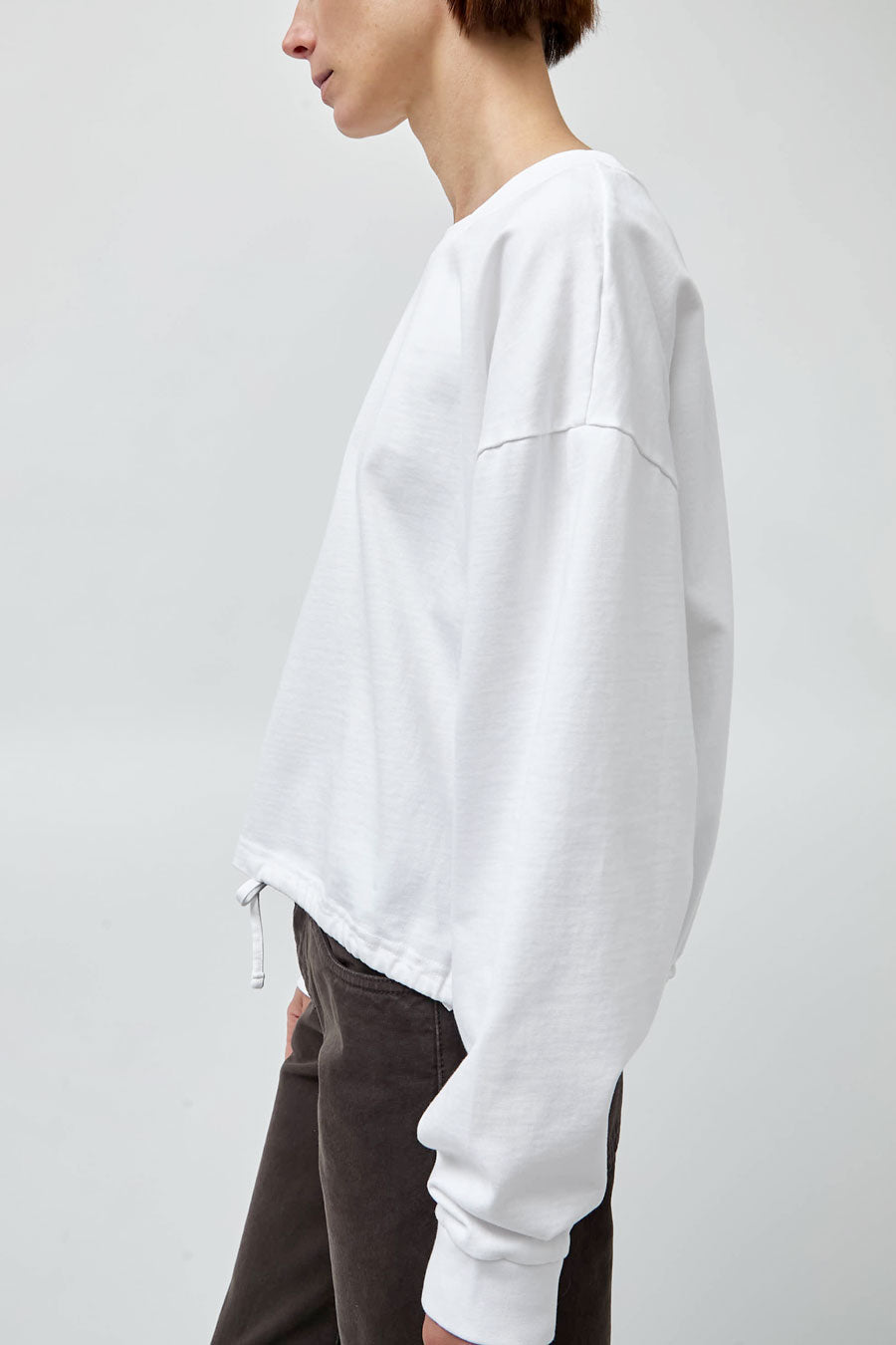 St. Agni Drawstring Long Sleeve Top in Off White