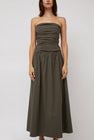 St. Agni Gathered Strapless Tie Back Dress in Khaki