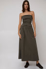 St. Agni Gathered Strapless Tie Back Dress in Khaki