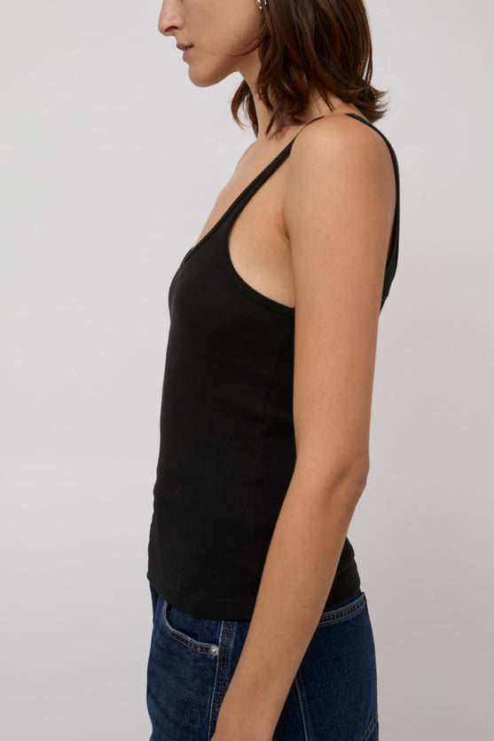 St. Agni Orgainc Cotton Slim Scoop Tank in Jet Black