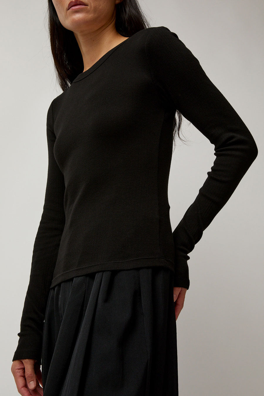 St. Agni Organic Cotton Soft Rib Long Sleeve Top in Black