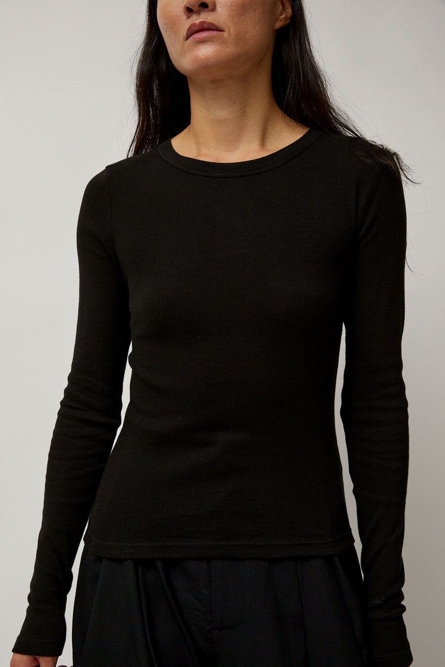 St. Agni Organic Cotton Soft Rib Long Sleeve Top in Black