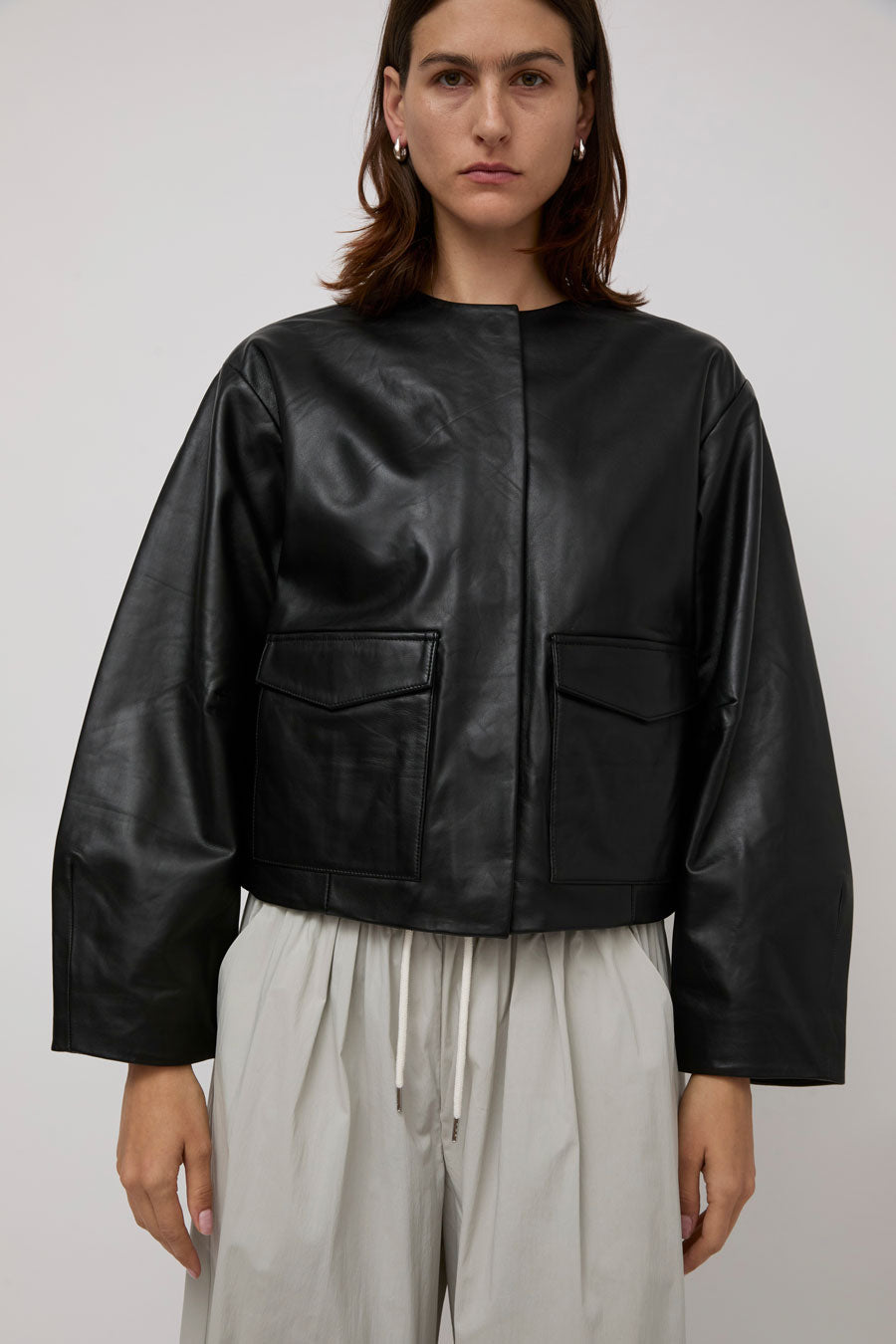 St. Agni Utility Cocoon Leather Bomber in Black