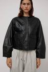 St. Agni Utility Cocoon Leather Bomber in Black