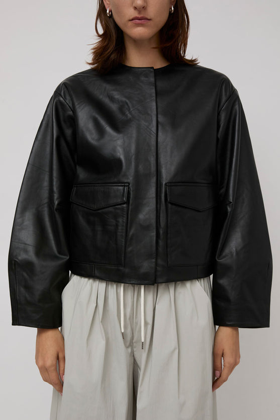 St. Agni Utility Cocoon Leather Bomber in Black