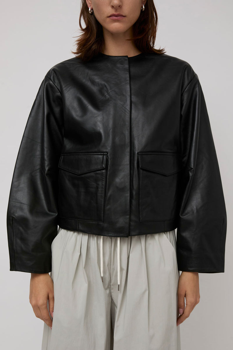St. Agni Utility Cocoon Leather Bomber in Black