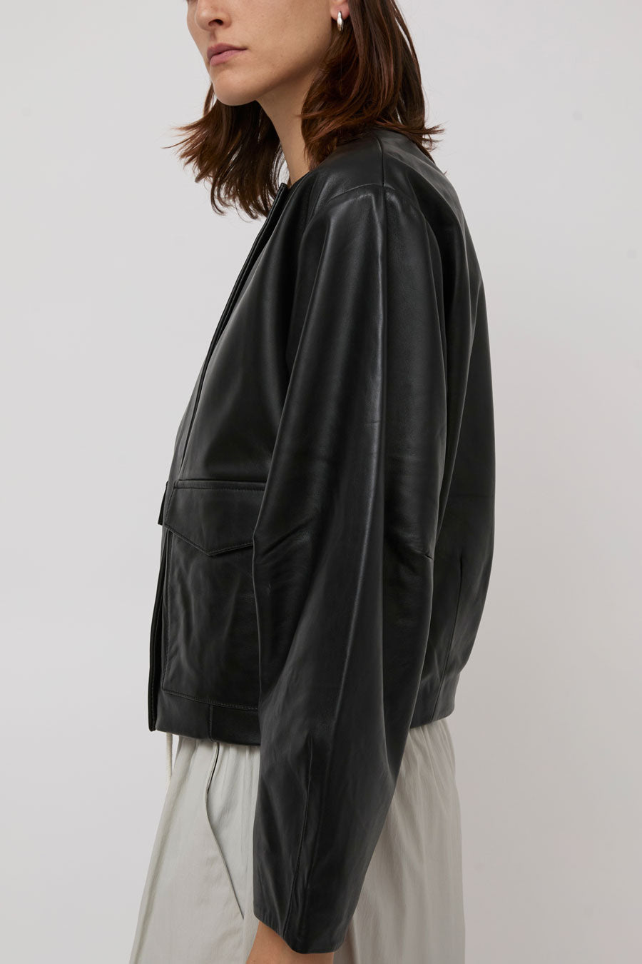 St. Agni Utility Cocoon Leather Bomber in Black