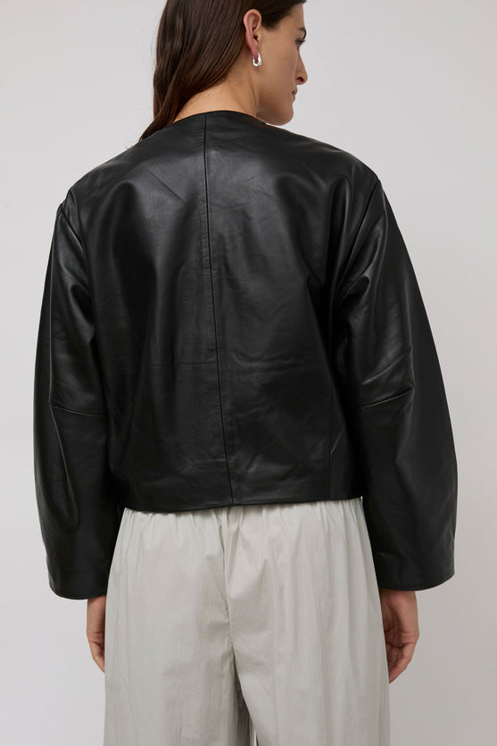 St. Agni Utility Cocoon Leather Bomber in Black