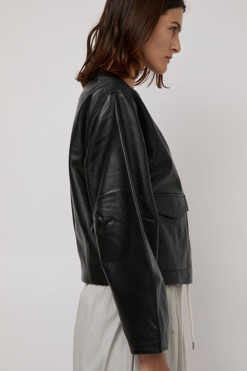 St. Agni Utility Cocoon Leather Bomber in Black