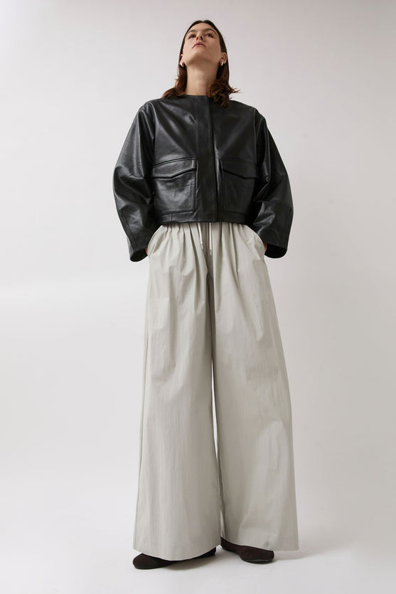 St. Agni Utility Cocoon Leather Bomber in Black