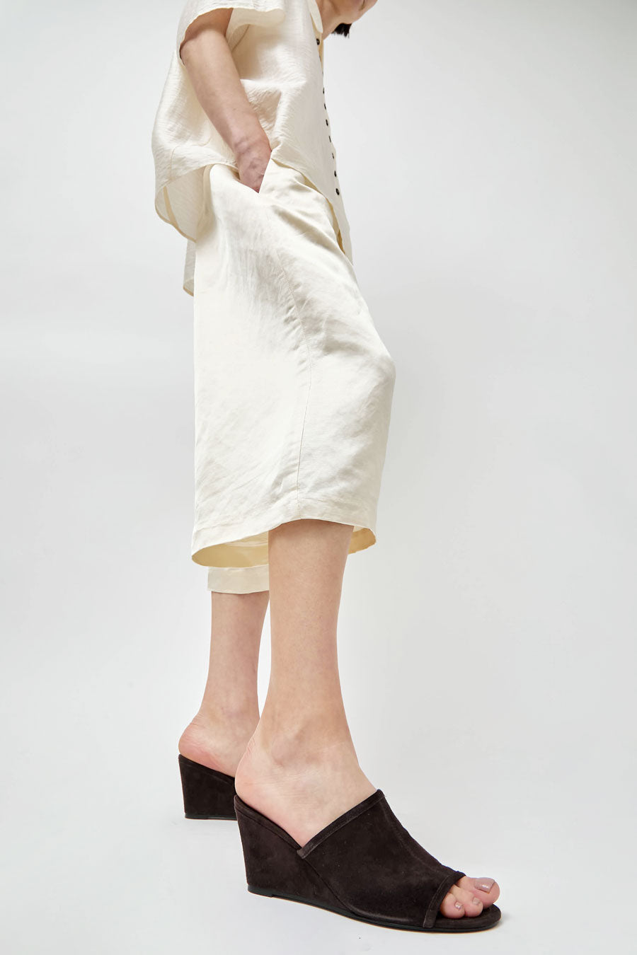 St. Agni Suede Bandeau Wedge in Coffee