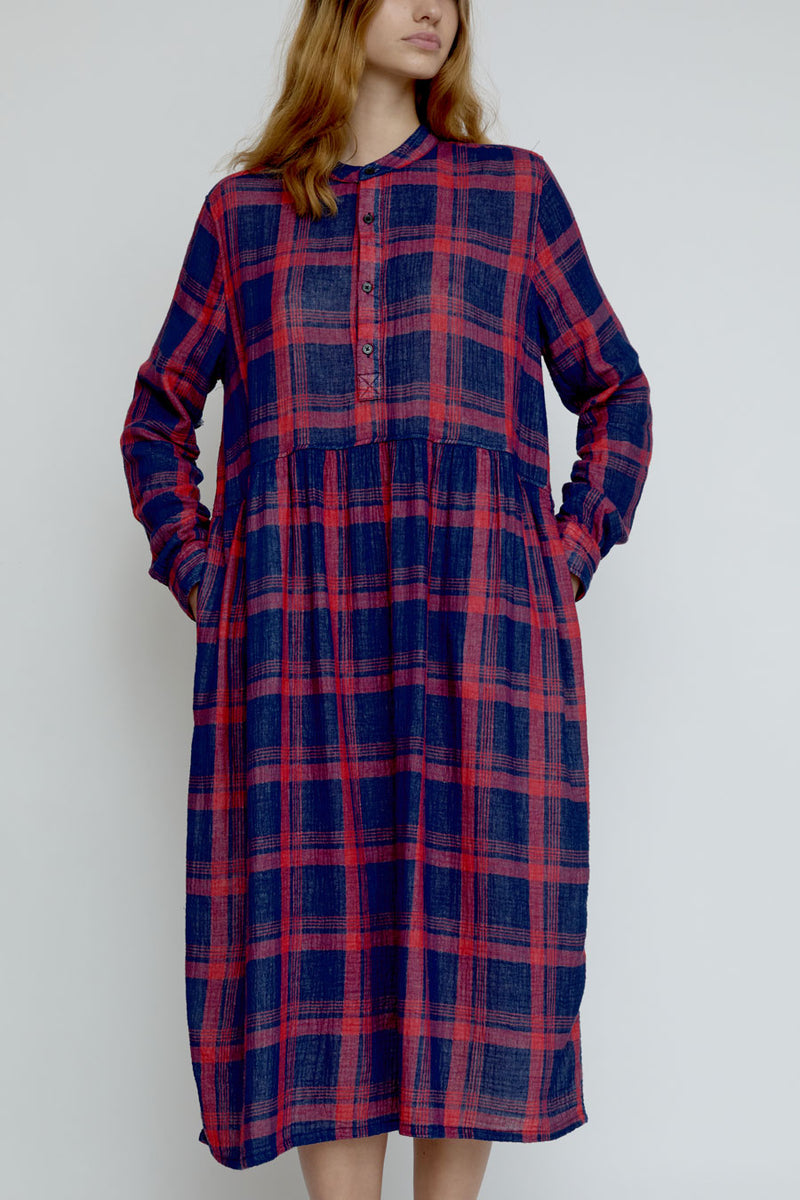 Sultan Wash Eva Check Dress in Bleu Rouge