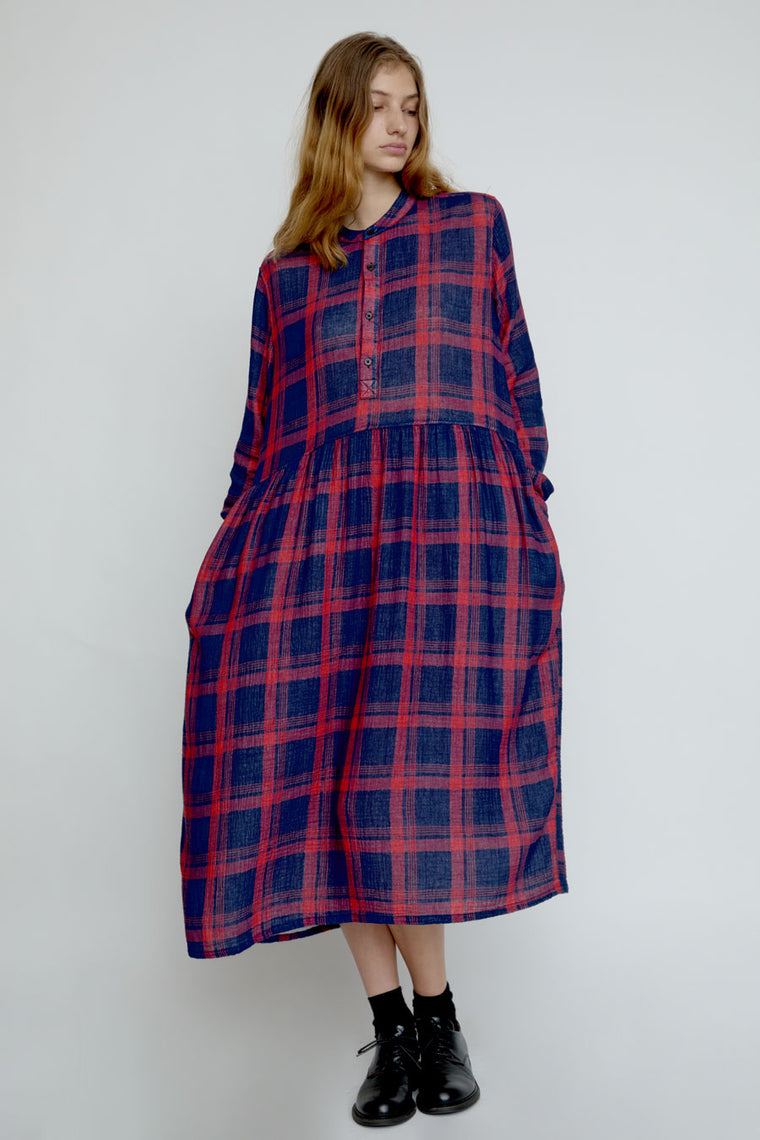 Sultan Wash Eva Check Dress in Bleu Rouge