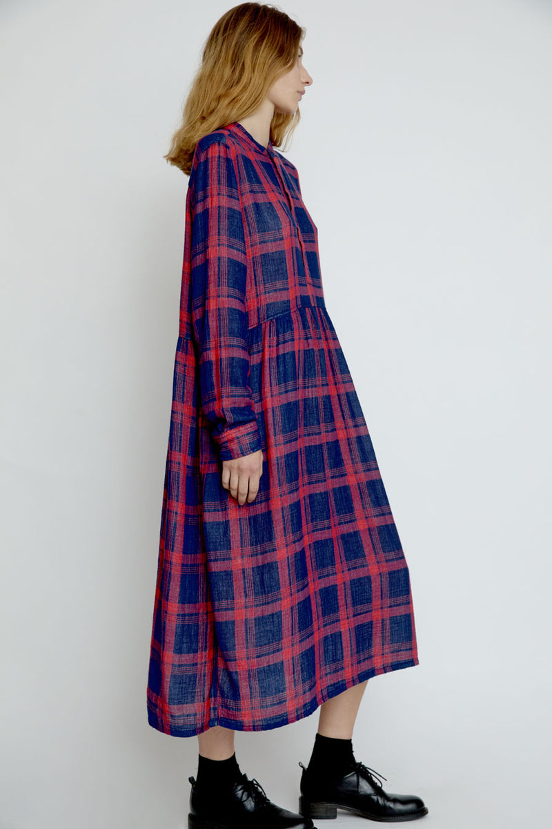 Sultan Wash Eva Check Dress in Bleu Rouge