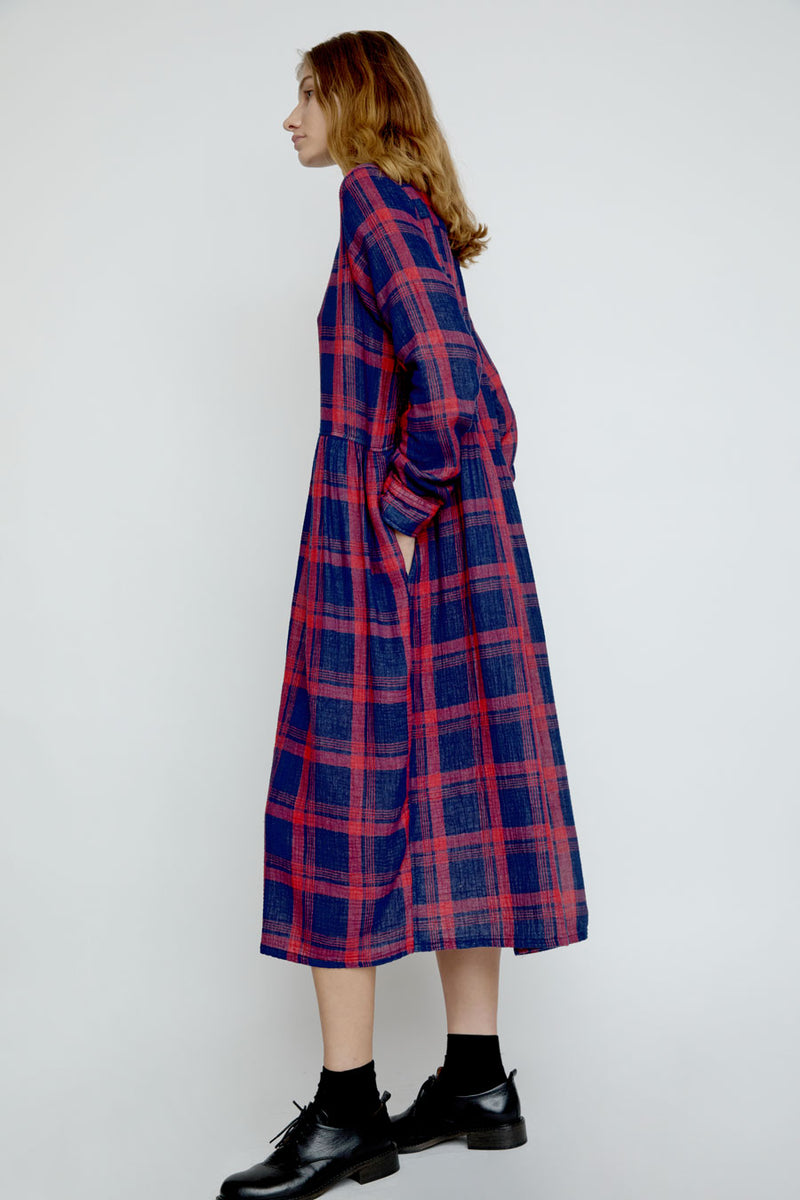 Sultan Wash Eva Check Dress in Bleu Rouge