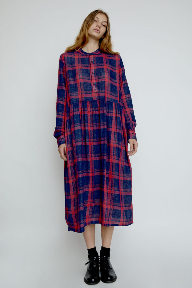 Sultan Wash Eva Check Dress in Bleu Rouge
