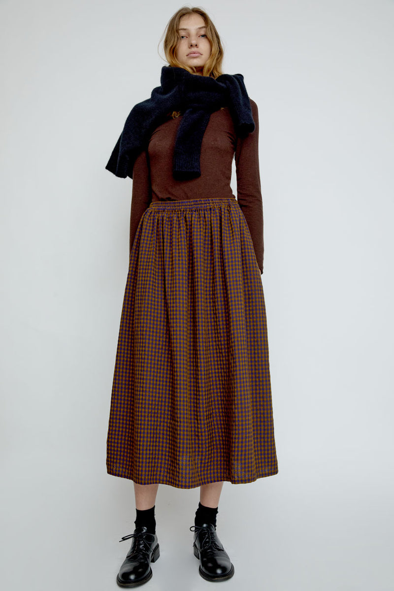 Sultan Wash Louise Skirt in Khaki Brown Vichy Star