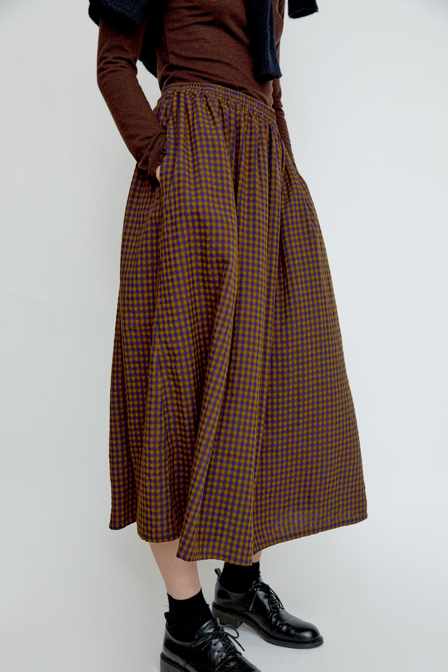 Sultan Wash Louise Skirt in Khaki Brown Vichy Star
