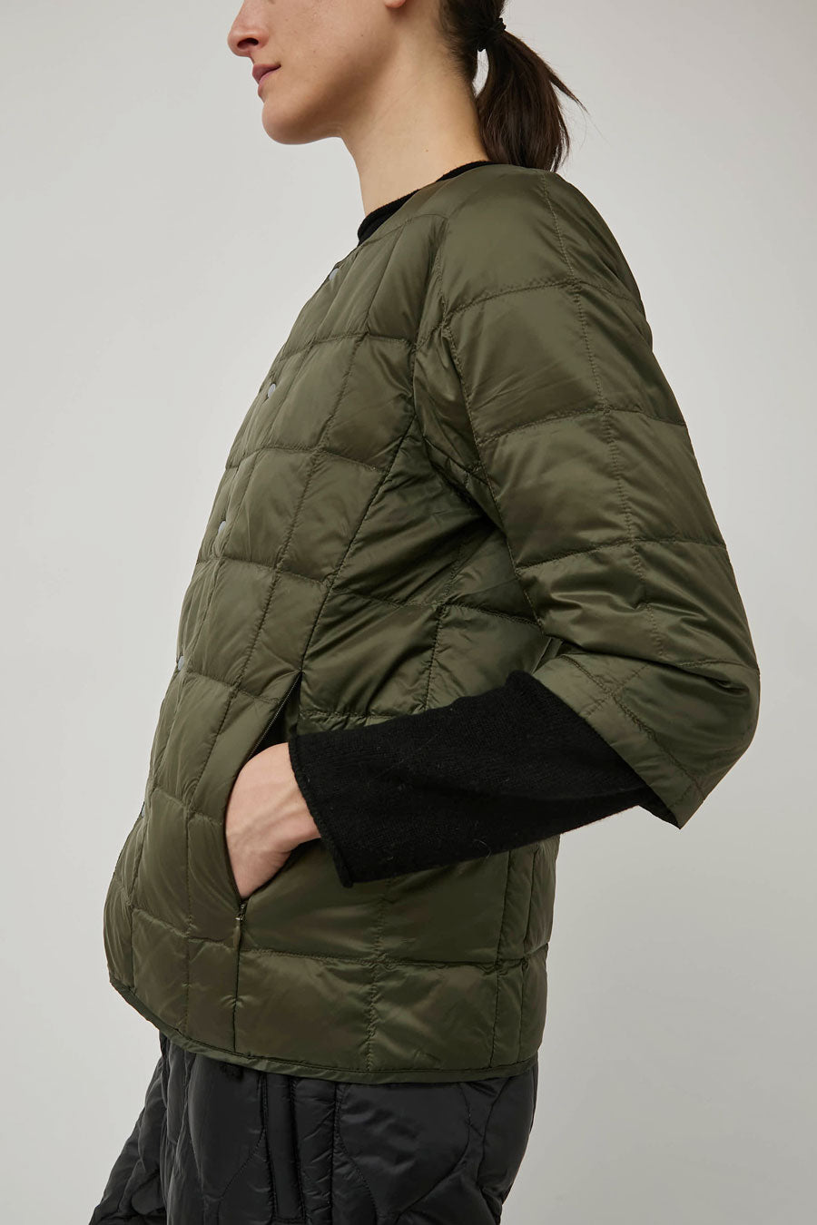 TAION Crew Neck Down 3/4 Sleeve in Dark Olive