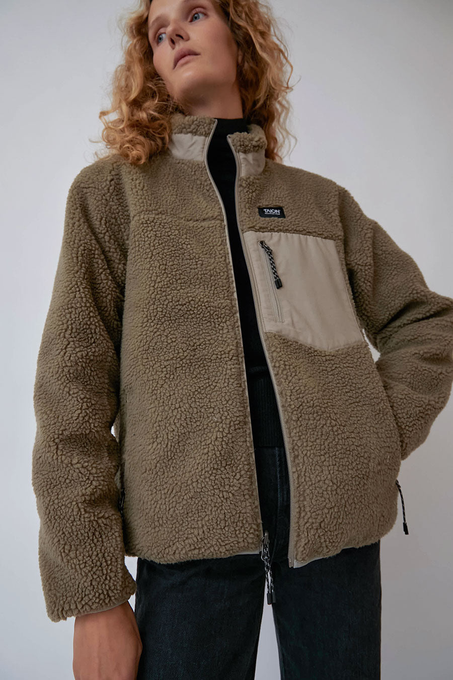 TAION Down x BOA Reversible Jacket in Light Grey with Beige Fleece