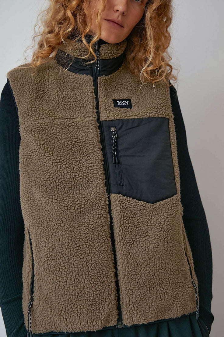 TAION Down x BOA Reversible Vest in Black with Beige Fleece