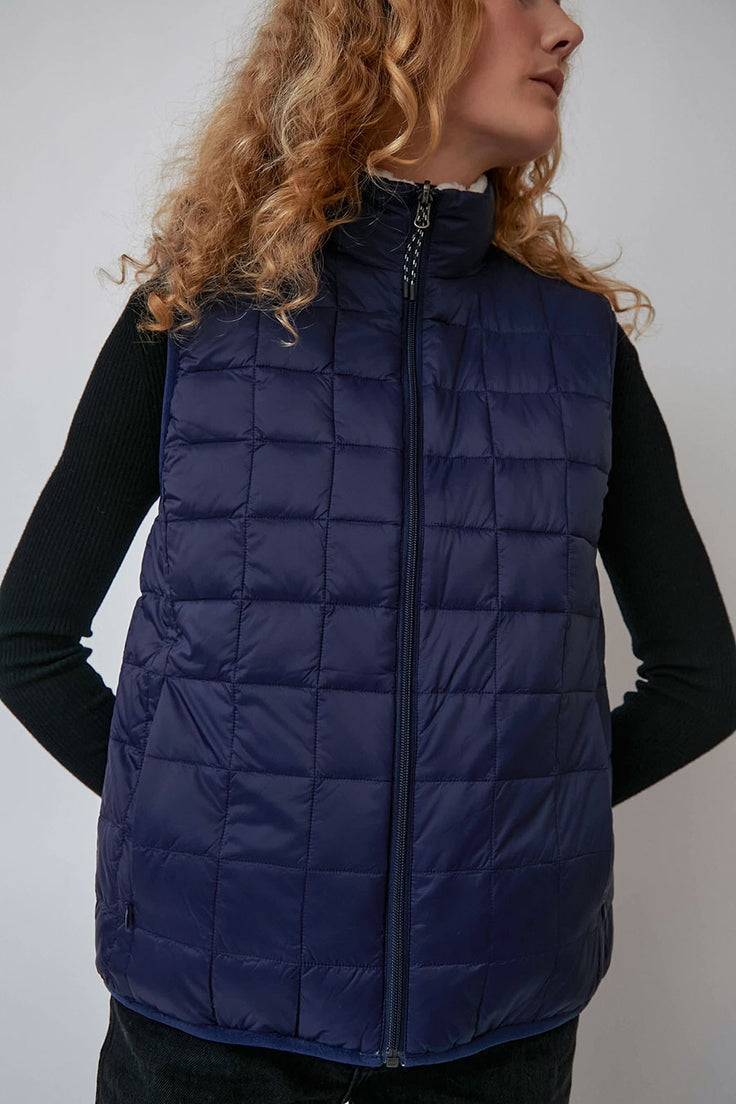 TAION Down x BOA Reversible Vest in Navy with Ivory Fleece