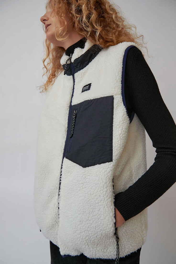 TAION Down x BOA Reversible Vest in Navy with Ivory Fleece