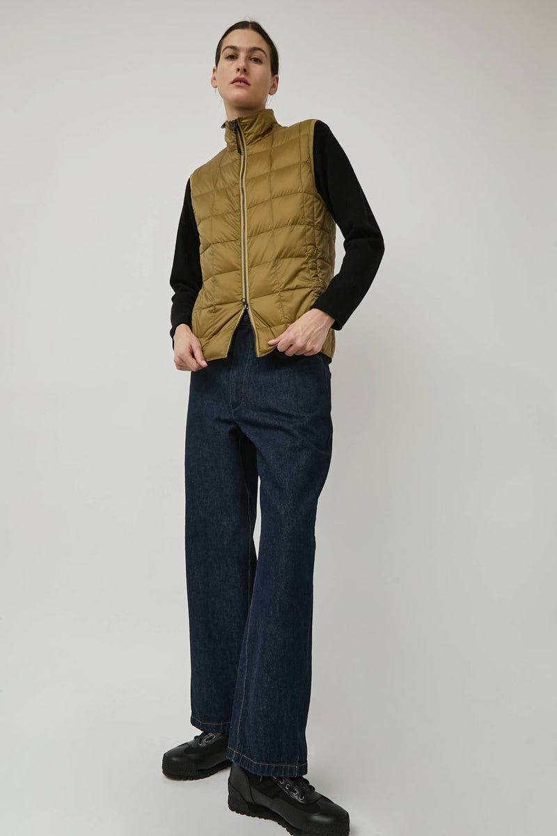 TAION High Neck W-Zip Down Vest in Beige