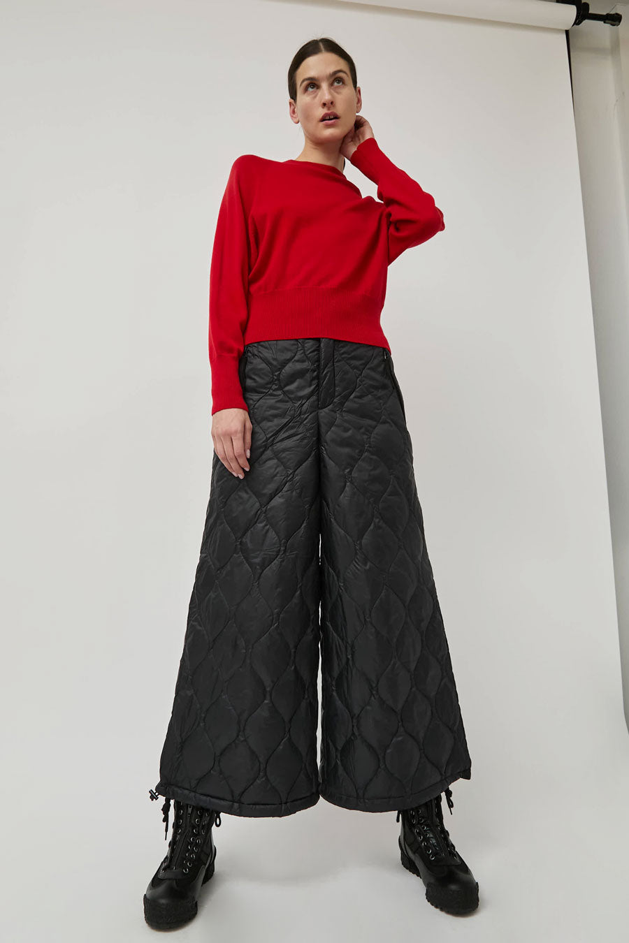 TAION Military Down Wide Leg Pants in Black