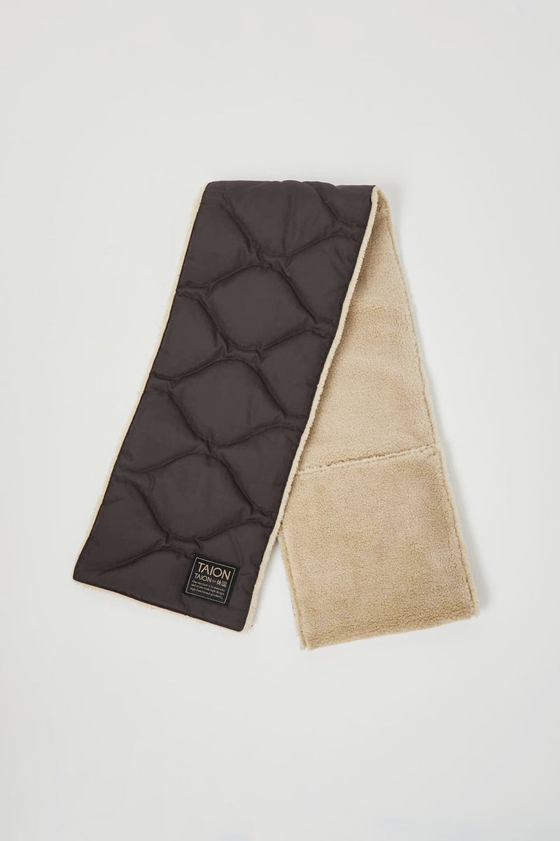 TAION Military Reversible Down Scarf in Dark Coco and Beige