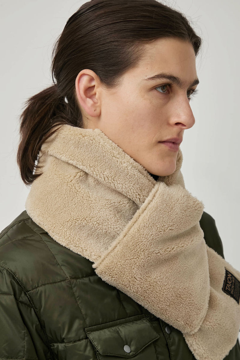 TAION Military Reversible Down Scarf in Dark Coco and Beige