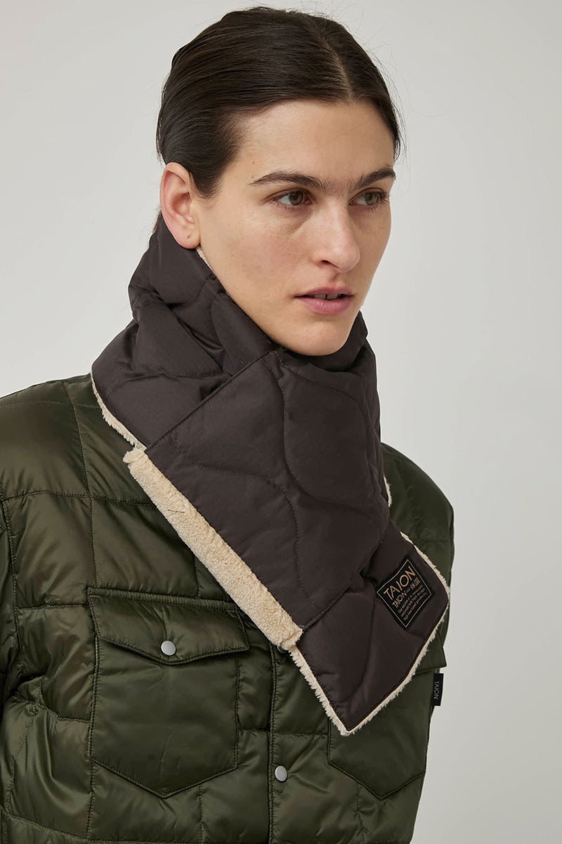 TAION Military Reversible Down Scarf in Dark Coco and Beige