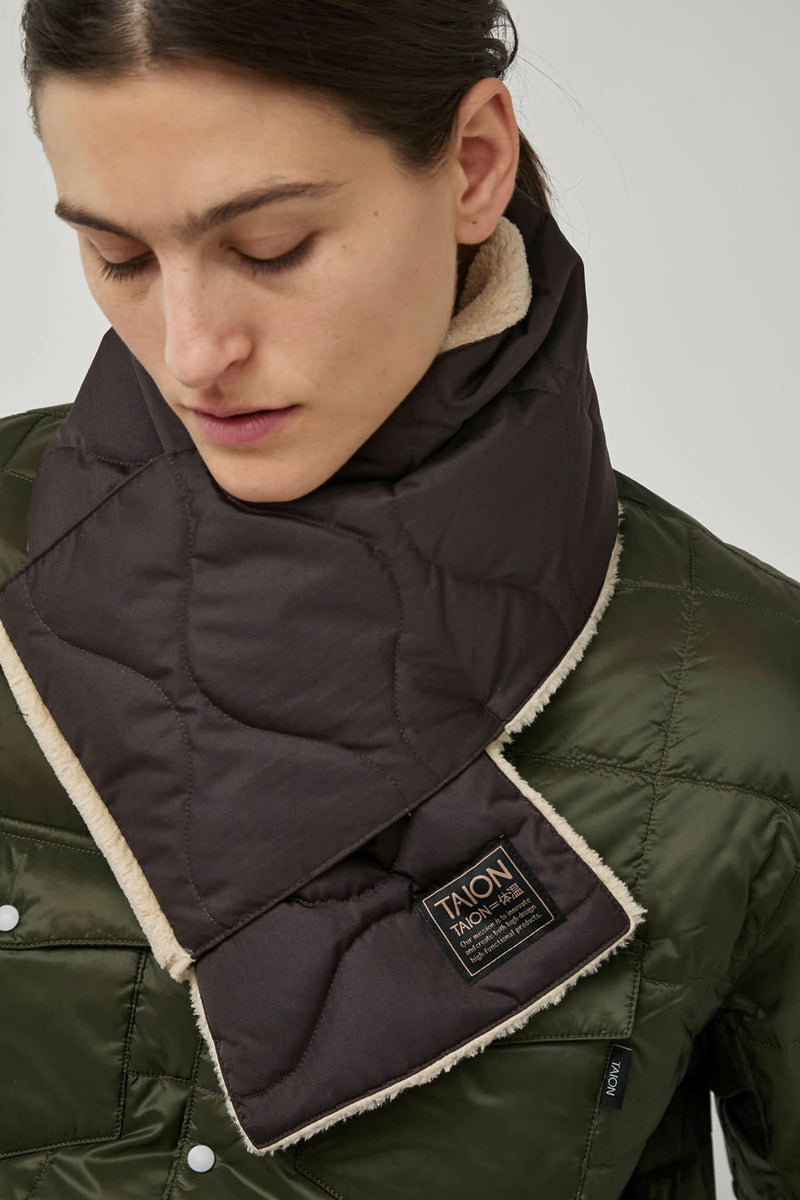 TAION Military Reversible Down Scarf in Dark Coco and Beige