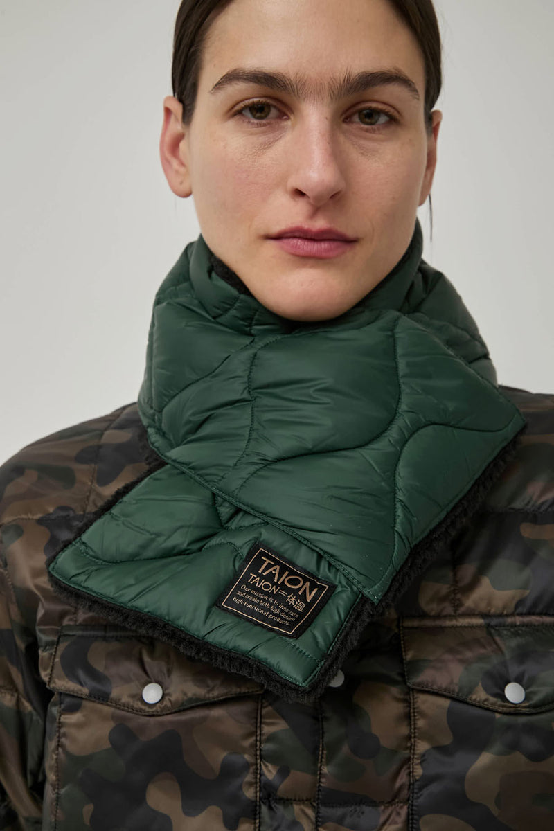TAION Military Reversible Down Scarf in Green and Black