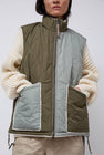 TAION Military Reversible Hi-Neck Down Vest in Multi and Cream