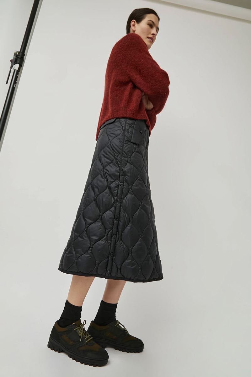 TAION Military Snap Button Down Skirt in Black