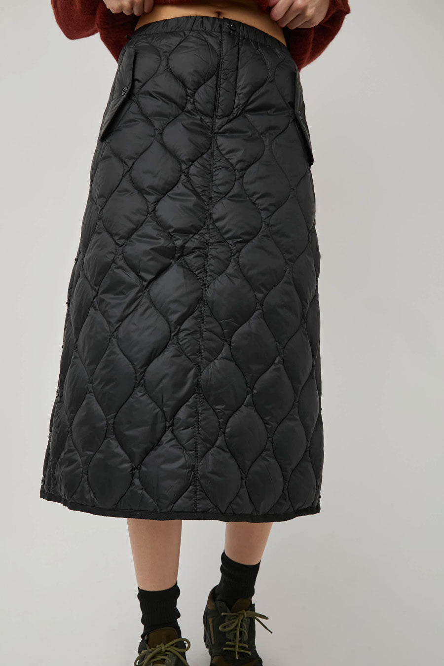 TAION Military Snap Button Down Skirt in Black